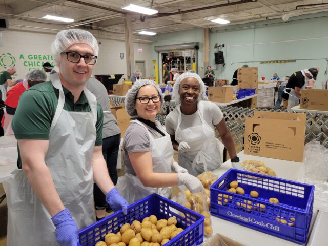 Michael, Sonia, and Stella at the Greater Chicago Food Depository