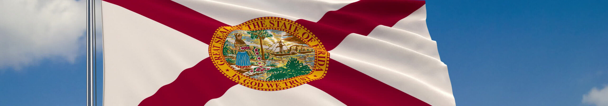 Flag of Florida - US state fluttering in the wind against a cloudy sky 3d rendering