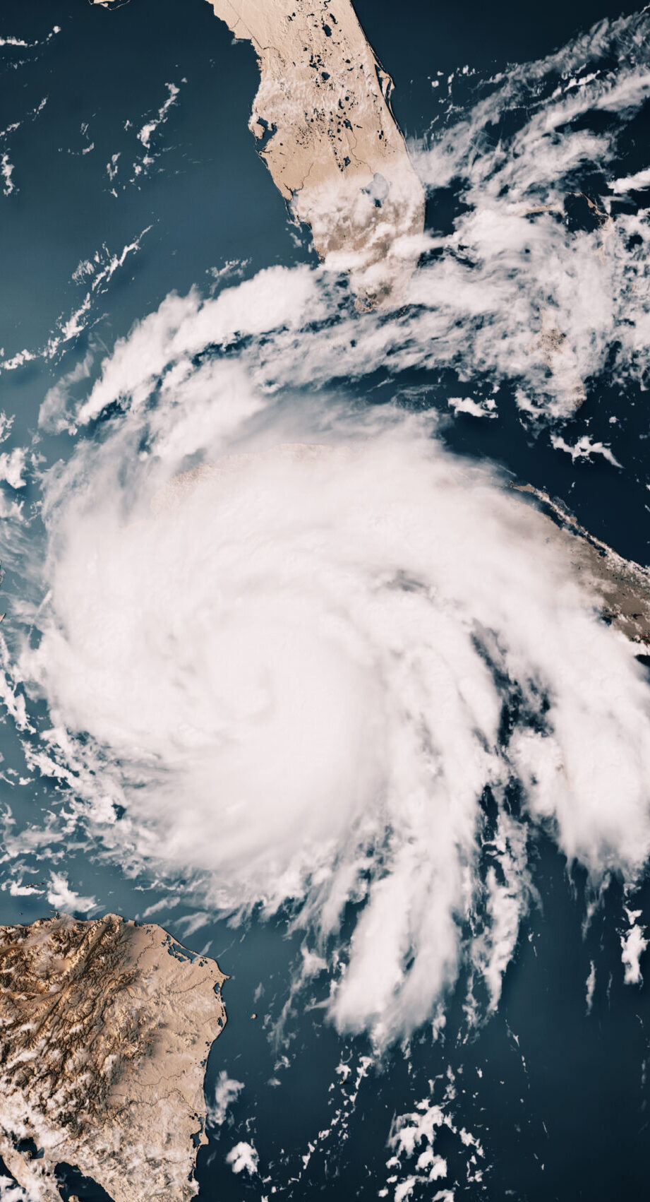 3D Render of a Topographic Map of the Caribbean Sea with the clouds from September 26, 2022.<br />
Major Hurricane Ian approaching Western Cuba.<br />
All source data is in the public domain.<br />
Cloud texture: Global Imagery Browse Services (GIBS) courtesy of NASA, GOES data courtesy of NOAA.<br />
https://www.earthdata.nasa.gov/eosdis/science-system-description/eosdis-components/gibs<br />
Color texture: Made with Natural Earth.<br />
http://www.naturalearthdata.com/downloads/10m-raster-data/10m-cross-blend-hypso/<br />
Relief texture: GMTED 2010 data courtesy of USGS. URL of source image:<br />
https://topotools.cr.usgs.gov/gmted_viewer/viewer.htm<br />
Water texture: SRTM Water Body SWDB: https://dds.cr.usgs.gov/srtm/version2_1/SWBD/