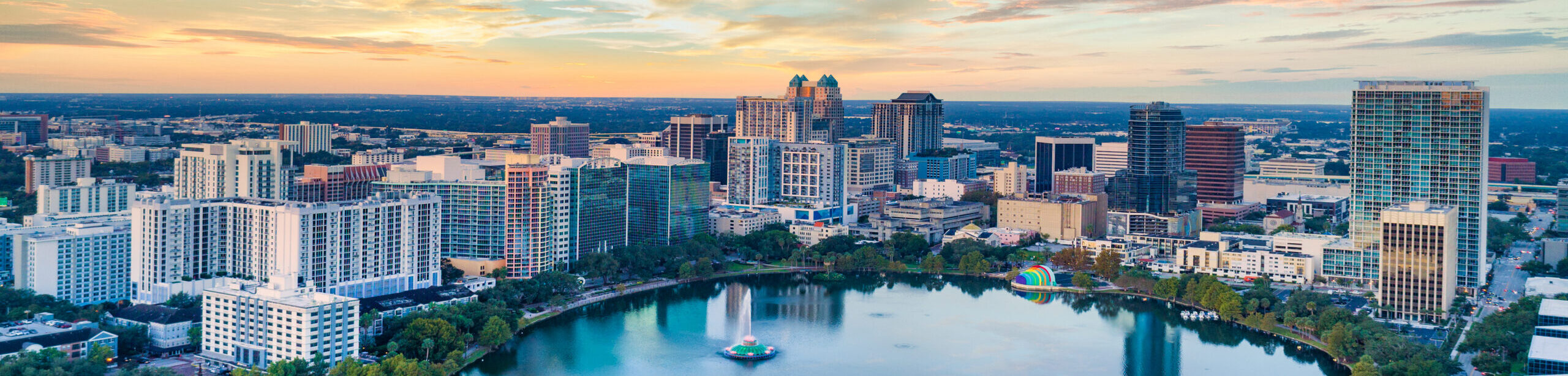 Orlando, Florida, USA Downtown Drone Skyline Aerial.